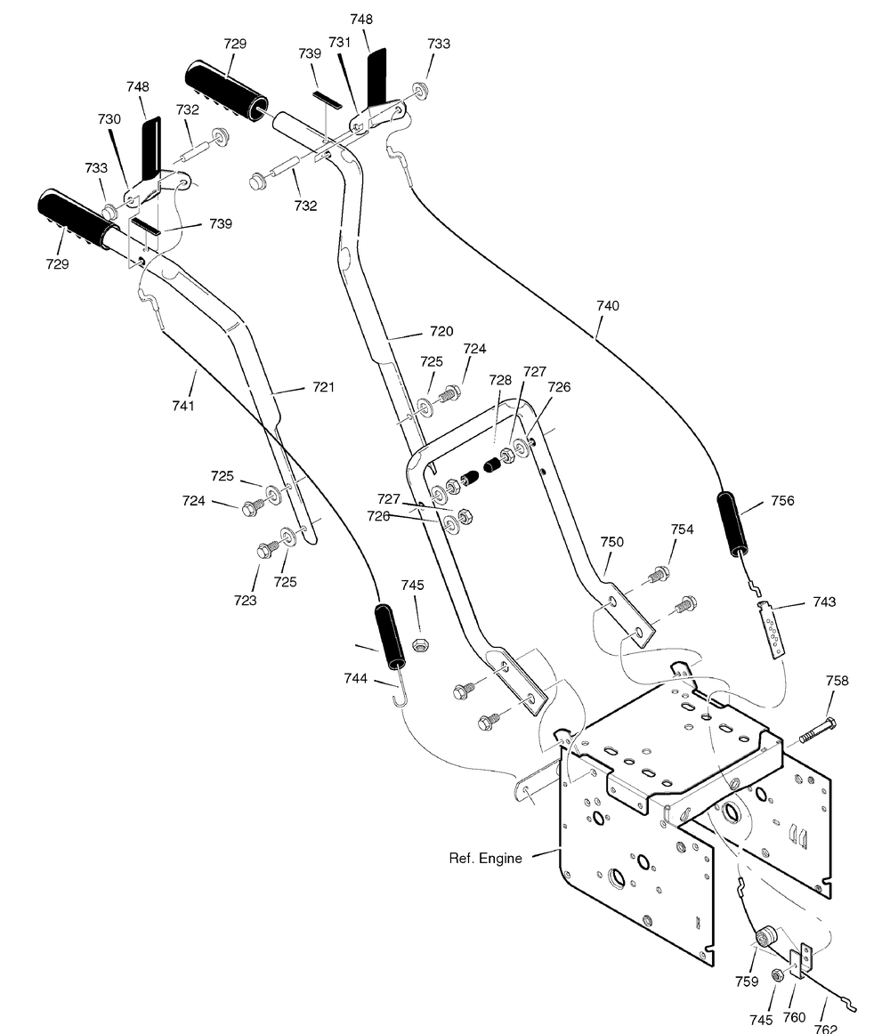 Handle Assembly Diagram and Parts List for 1695364-6271201X61 2007 Briggs and Stratton Snow Blower
